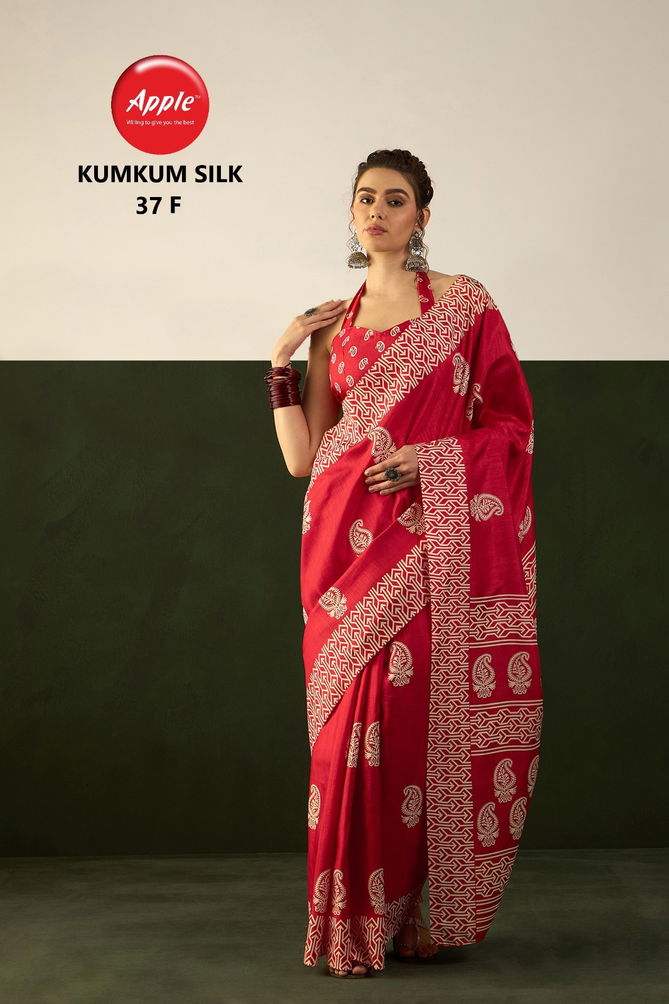 Kumkum 37 By Apple Cotton Blend Printed Sarees Wholesale Market In Surat
